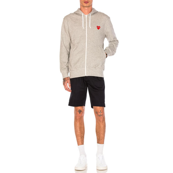 COMME DES GARCONS PLAY GRAY FULL ZIP HOODIE WITH RED HEART SIZE EXTRA LARGE - Picture 11 of 15